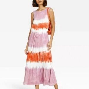 Knox Rose Sleeveless Tie-Dye Tie Waist Maxi Dress Women’s L